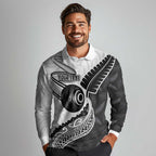 Personalised Aotearoa Lawn Bowls Long Sleeve Polo Shirt Maori and Silver Fern Half Style - Aussie Hoodie