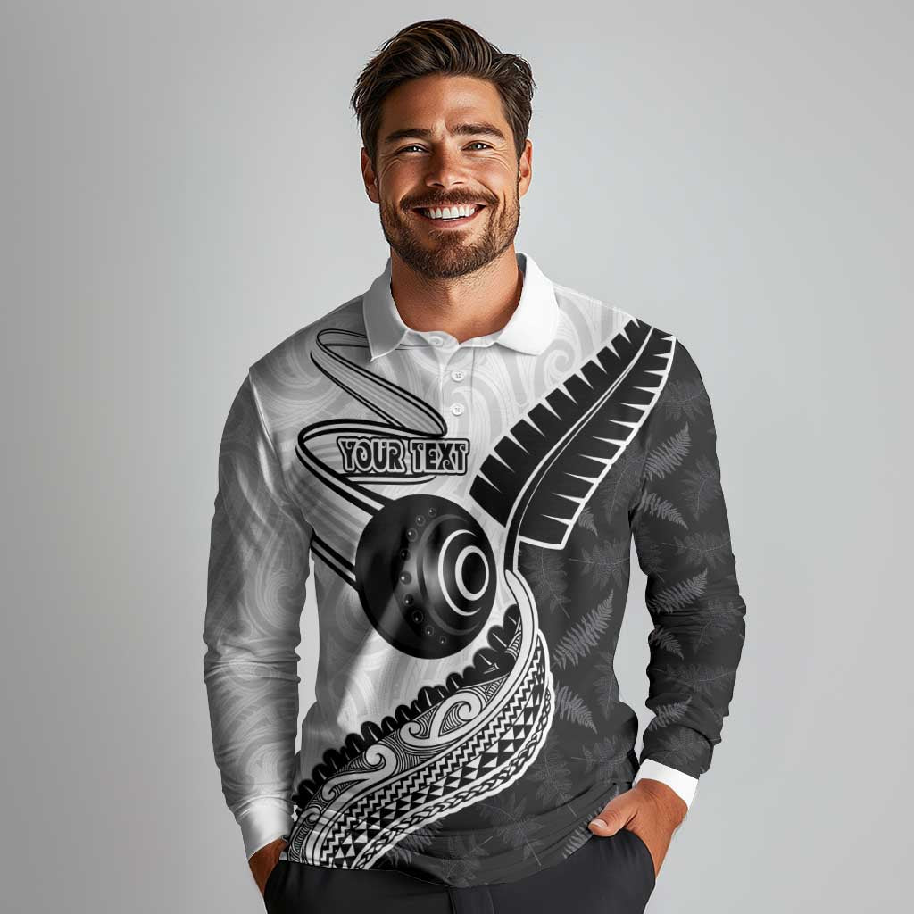 Personalised Aotearoa Lawn Bowls Long Sleeve Polo Shirt Maori and Silver Fern Half Style - Aussie Hoodie