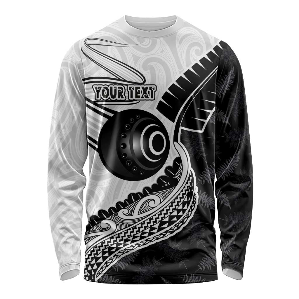Personalised Aotearoa Lawn Bowls Long Sleeve Shirt Maori and Silver Fern Half Style - Aussie Hoodie