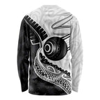 Personalised Aotearoa Lawn Bowls Long Sleeve Shirt Maori and Silver Fern Half Style - Aussie Hoodie