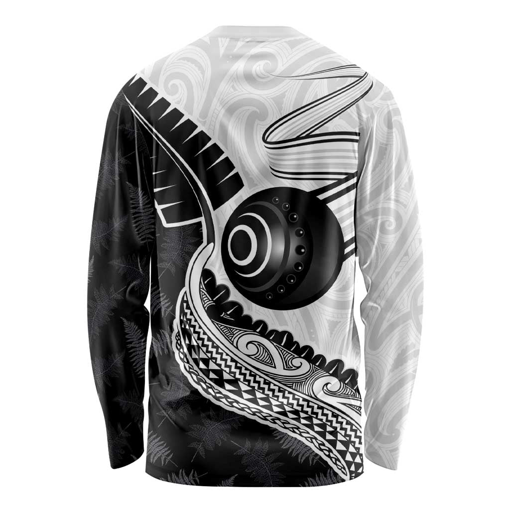 Personalised Aotearoa Lawn Bowls Long Sleeve Shirt Maori and Silver Fern Half Style - Aussie Hoodie