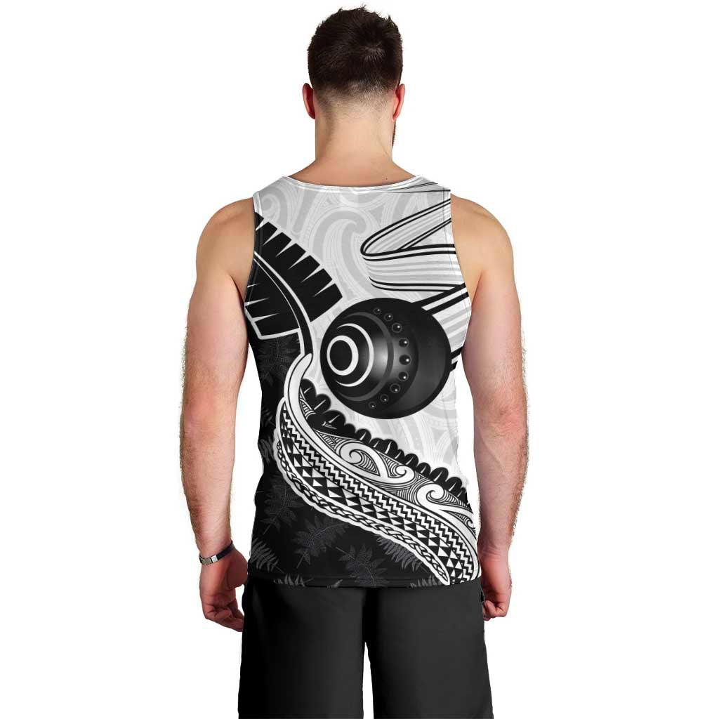 Personalised Aotearoa Lawn Bowls Men Tank Top Maori and Silver Fern Half Style - Aussie Hoodie
