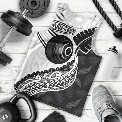 Personalised Aotearoa Lawn Bowls Men Tank Top Maori and Silver Fern Half Style - Aussie Hoodie