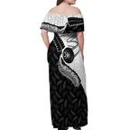 Personalised Aotearoa Lawn Bowls Off Shoulder Maxi Dress Maori and Silver Fern Half Style - Aussie Hoodie