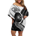 Personalised Aotearoa Lawn Bowls Off Shoulder Short Dress Maori and Silver Fern Half Style - Aussie Hoodie