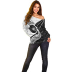 Personalised Aotearoa Lawn Bowls Off Shoulder Sweater Maori and Silver Fern Half Style - Aussie Hoodie