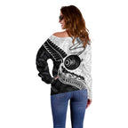 Personalised Aotearoa Lawn Bowls Off Shoulder Sweater Maori and Silver Fern Half Style - Aussie Hoodie