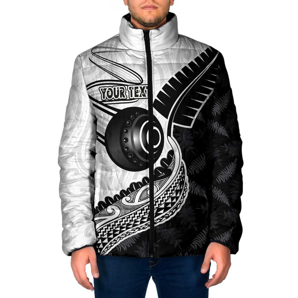 Personalised Aotearoa Lawn Bowls Padded Jacket Maori and Silver Fern Half Style - Aussie Hoodie