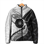 Personalised Aotearoa Lawn Bowls Padded Jacket Maori and Silver Fern Half Style - Aussie Hoodie