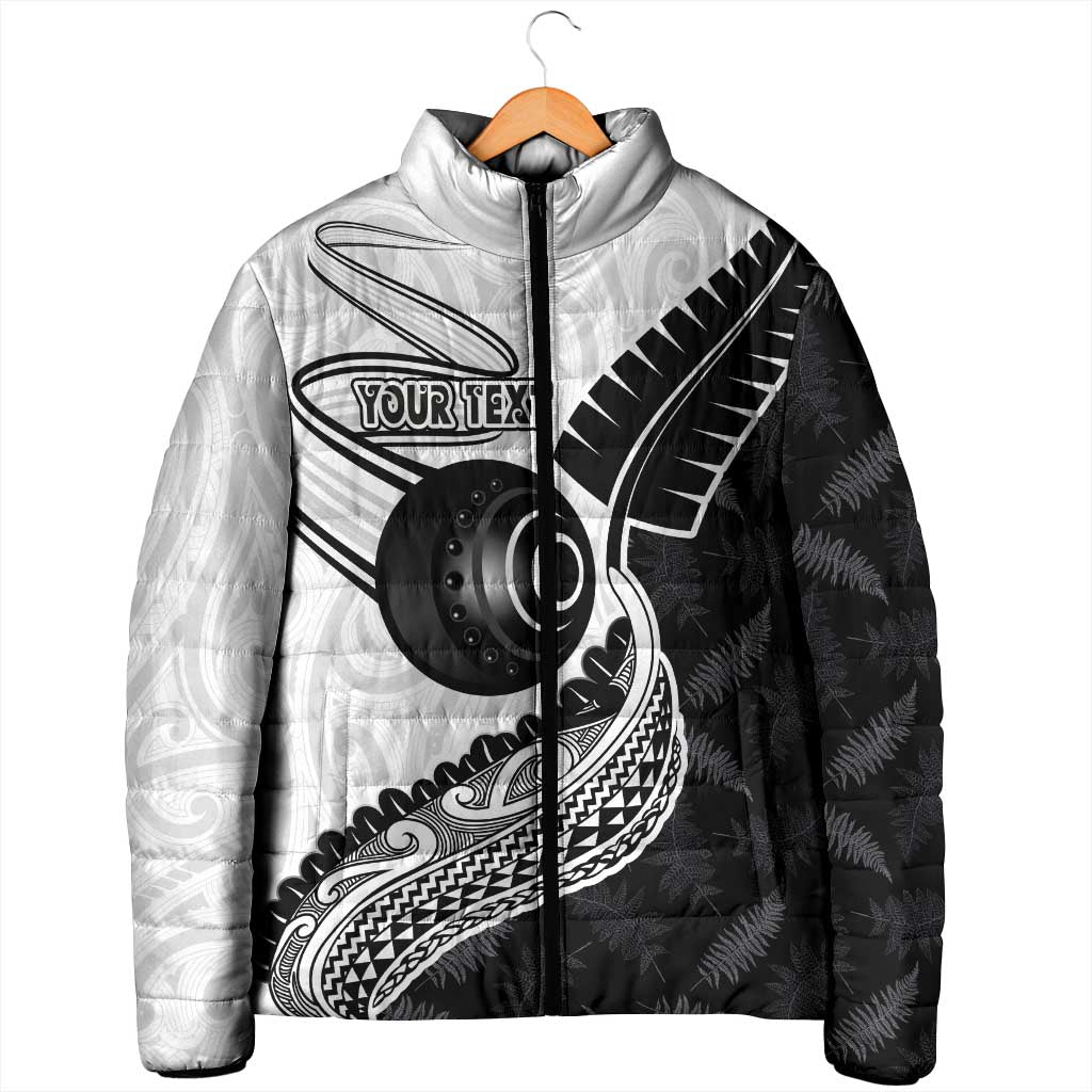 Personalised Aotearoa Lawn Bowls Padded Jacket Maori and Silver Fern Half Style - Aussie Hoodie