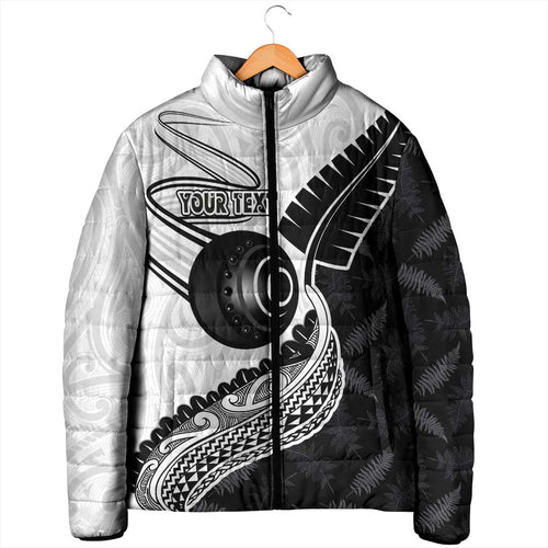 Personalised Aotearoa Lawn Bowls Padded Jacket Maori and Silver Fern Half Style - Aussie Hoodie