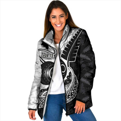 Personalised Aotearoa Lawn Bowls Padded Jacket Maori and Silver Fern Half Style - Aussie Hoodie
