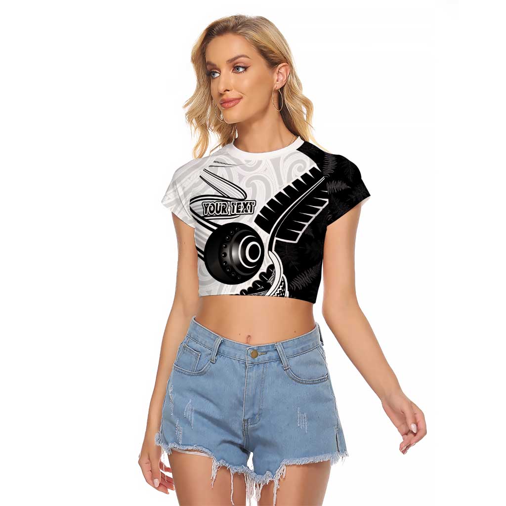 Personalised Aotearoa Lawn Bowls Raglan Cropped T Shirt Maori and Silver Fern Half Style - Aussie Hoodie