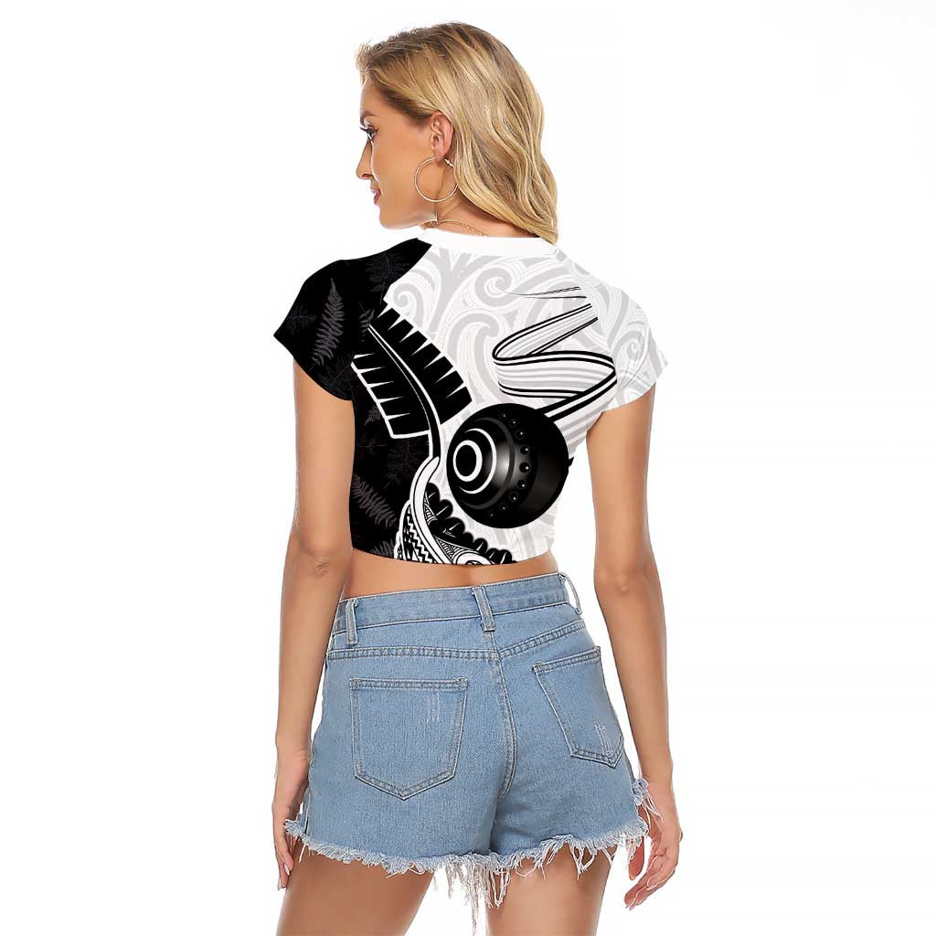 Personalised Aotearoa Lawn Bowls Raglan Cropped T Shirt Maori and Silver Fern Half Style - Aussie Hoodie