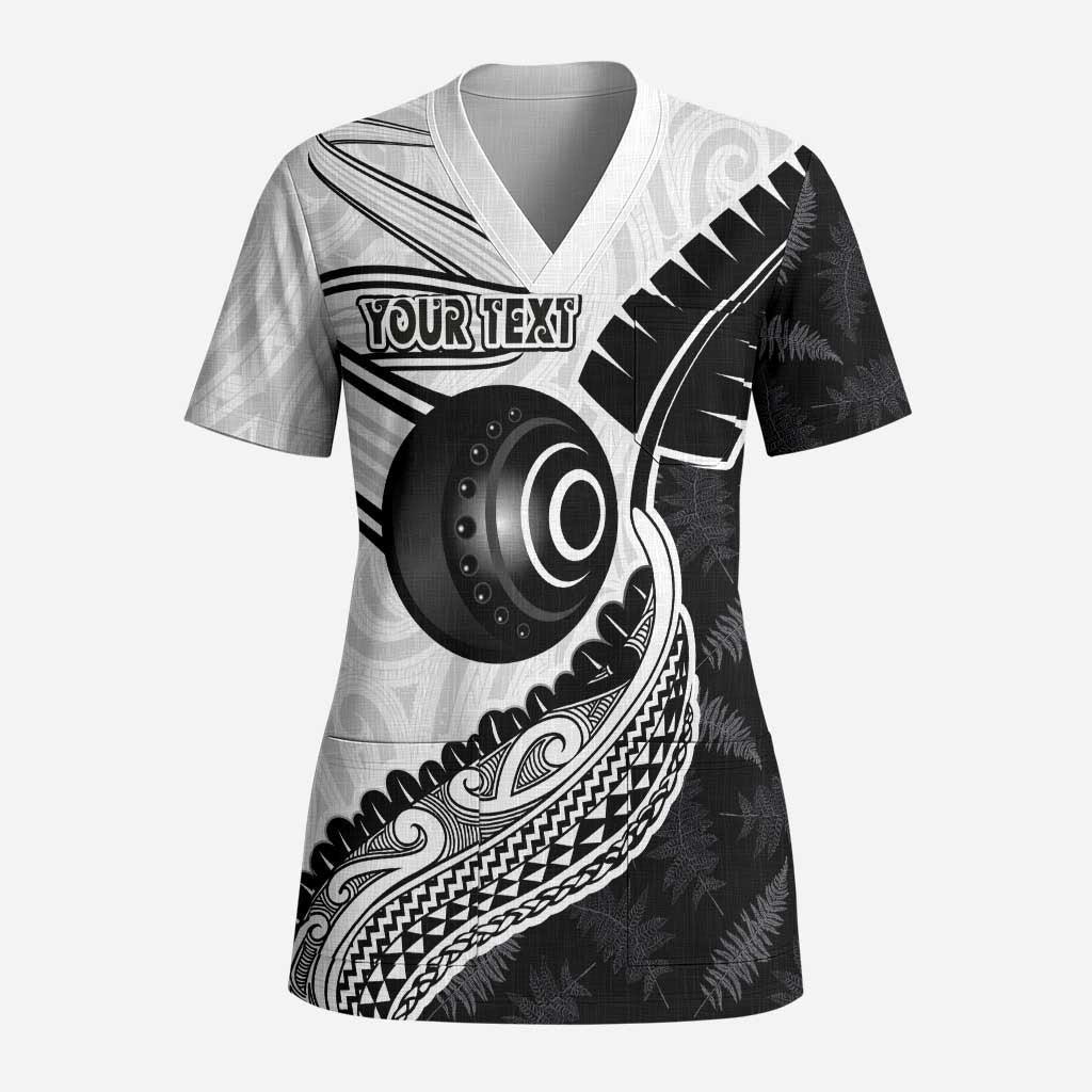 Personalised Aotearoa Lawn Bowls Scrub Top Maori and Silver Fern Half Style - Aussie Hoodie