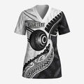 Personalised Aotearoa Lawn Bowls Scrub Top Maori and Silver Fern Half Style - Aussie Hoodie