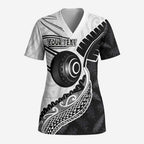 Personalised Aotearoa Lawn Bowls Scrub Top Maori and Silver Fern Half Style - Aussie Hoodie