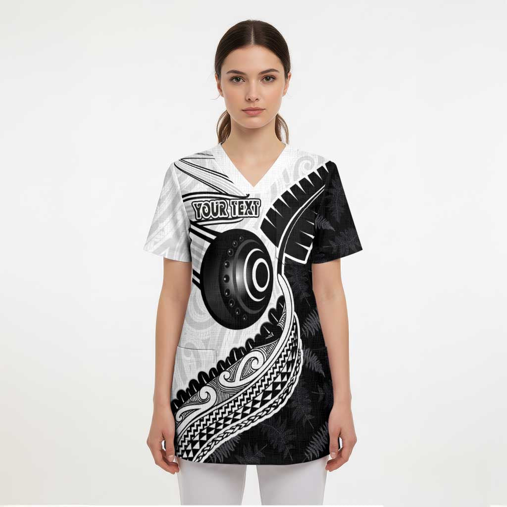 Personalised Aotearoa Lawn Bowls Scrub Top Maori and Silver Fern Half Style - Aussie Hoodie