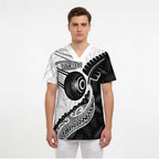 Personalised Aotearoa Lawn Bowls Scrub Top Maori and Silver Fern Half Style - Aussie Hoodie