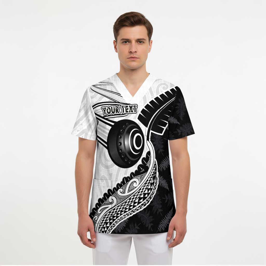 Personalised Aotearoa Lawn Bowls Scrub Top Maori and Silver Fern Half Style - Aussie Hoodie