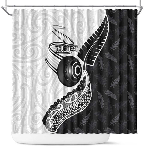 Personalised Aotearoa Lawn Bowls Shower Curtain Maori and Silver Fern Half Style - Aussie Hoodie