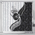Personalised Aotearoa Lawn Bowls Shower Curtain Maori and Silver Fern Half Style - Aussie Hoodie