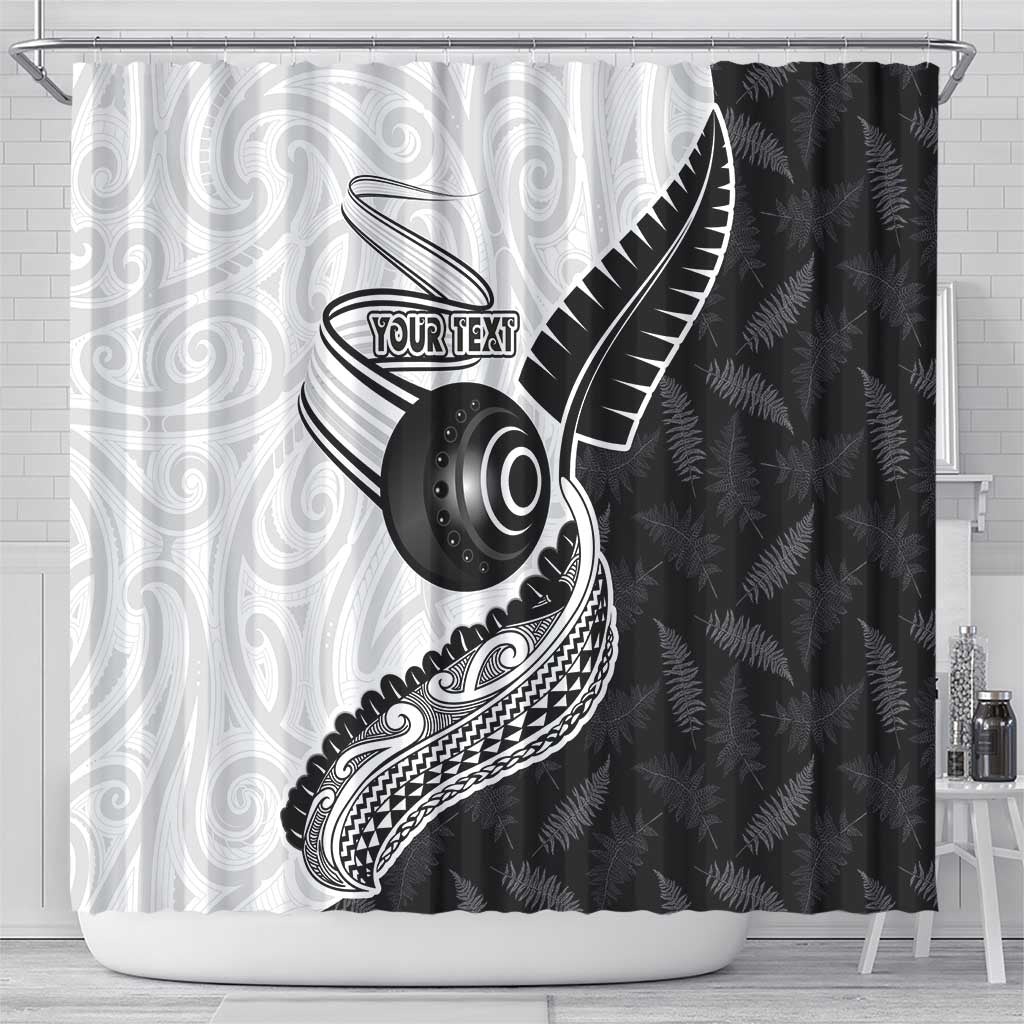 Personalised Aotearoa Lawn Bowls Shower Curtain Maori and Silver Fern Half Style - Aussie Hoodie