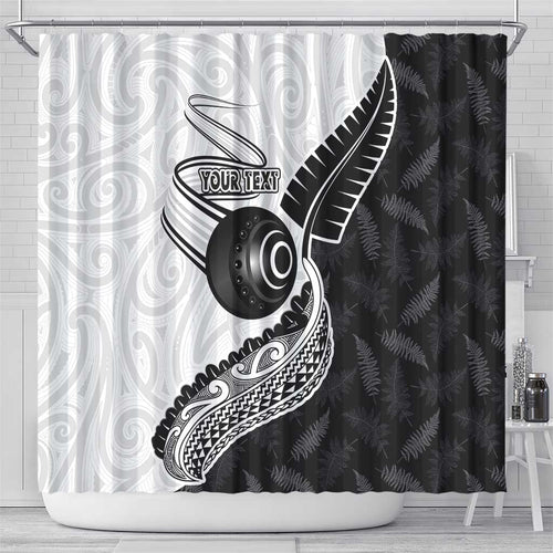 Personalised Aotearoa Lawn Bowls Shower Curtain Maori and Silver Fern Half Style - Aussie Hoodie
