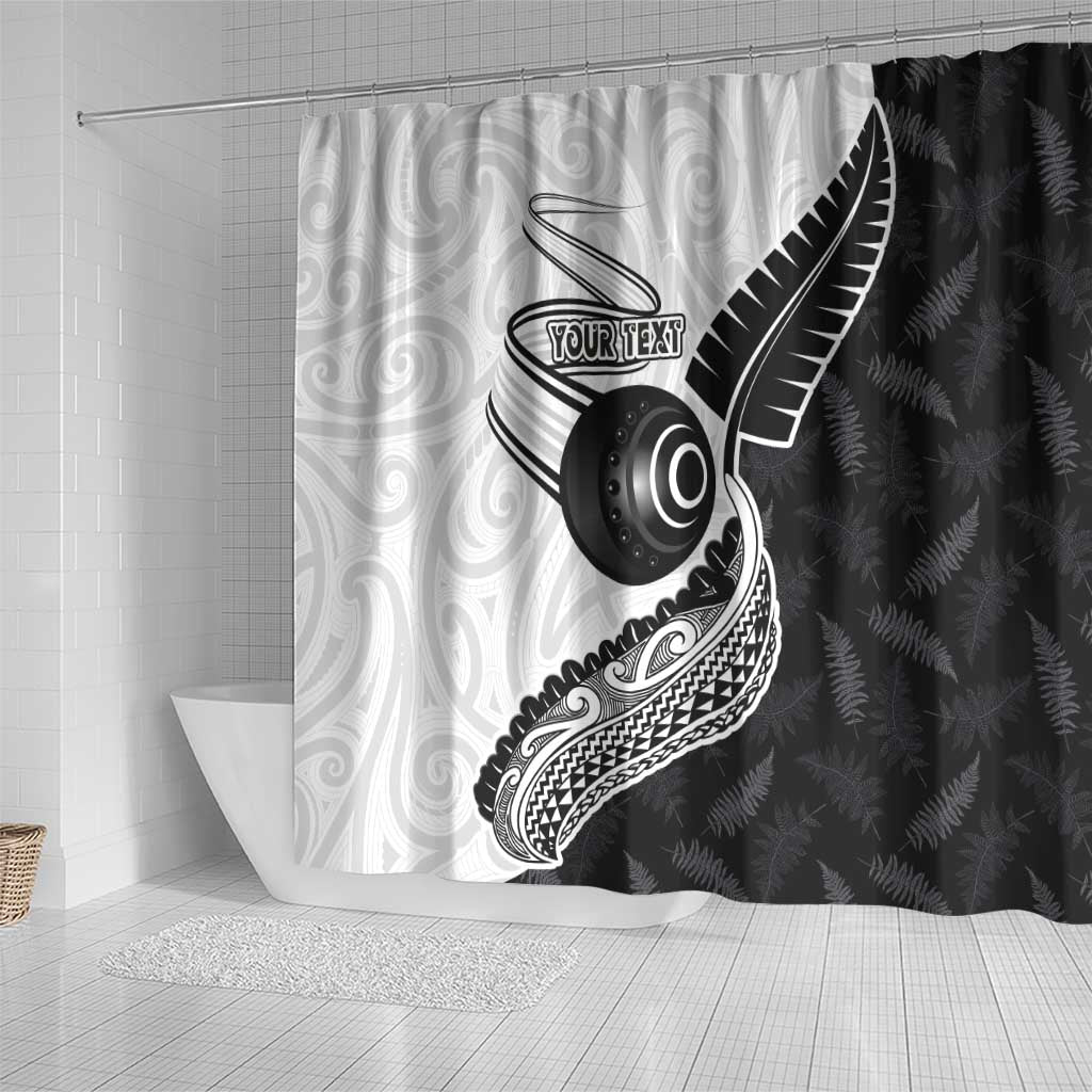 Personalised Aotearoa Lawn Bowls Shower Curtain Maori and Silver Fern Half Style - Aussie Hoodie