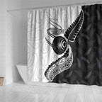 Personalised Aotearoa Lawn Bowls Shower Curtain Maori and Silver Fern Half Style - Aussie Hoodie