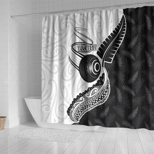 Personalised Aotearoa Lawn Bowls Shower Curtain Maori and Silver Fern Half Style - Aussie Hoodie