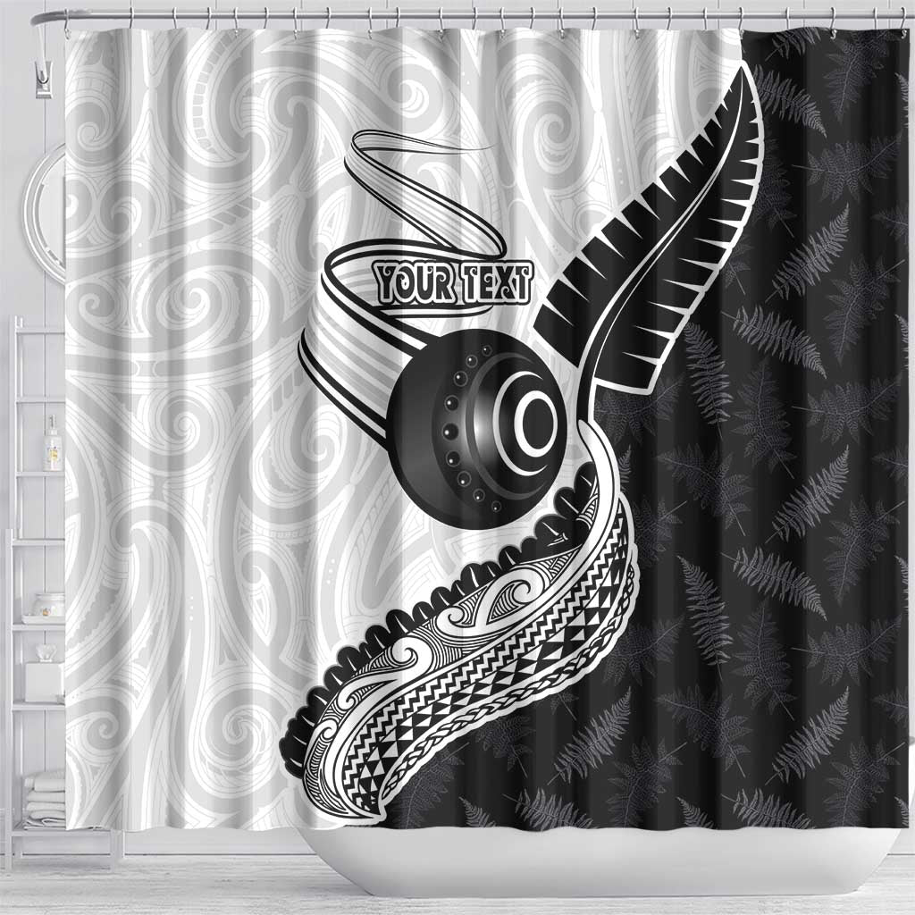 Personalised Aotearoa Lawn Bowls Shower Curtain Maori and Silver Fern Half Style - Aussie Hoodie