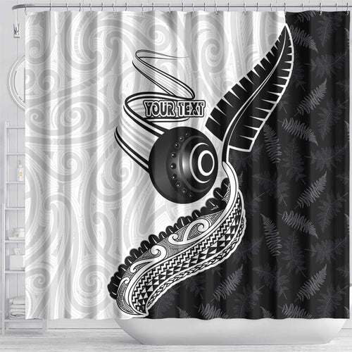 Personalised Aotearoa Lawn Bowls Shower Curtain Maori and Silver Fern Half Style - Aussie Hoodie