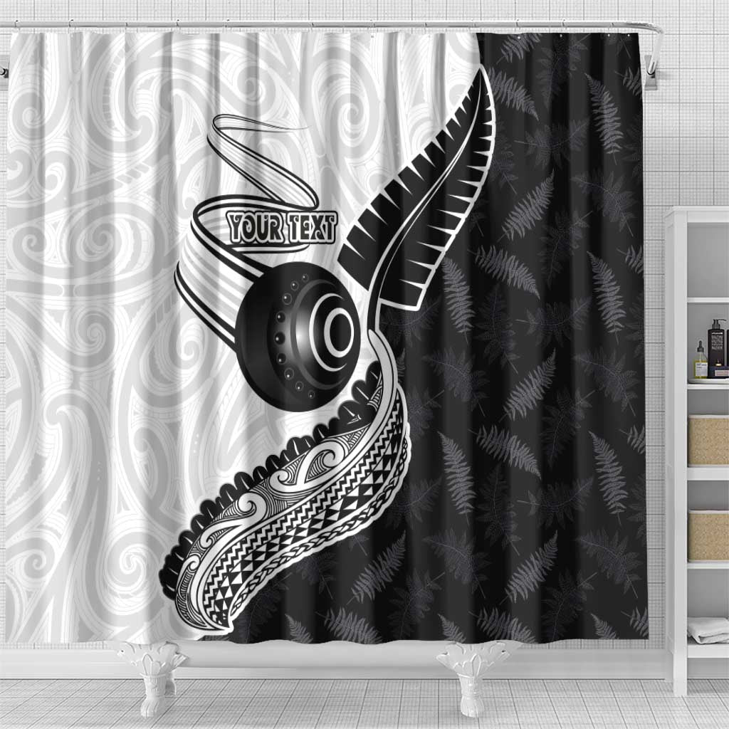 Personalised Aotearoa Lawn Bowls Shower Curtain Maori and Silver Fern Half Style - Aussie Hoodie