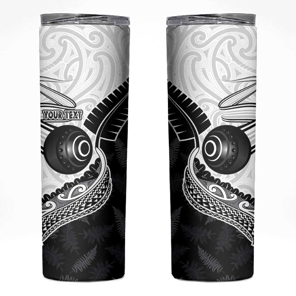 Personalised Aotearoa Lawn Bowls Skinny Tumbler Maori and Silver Fern Half Style - Aussie Hoodie