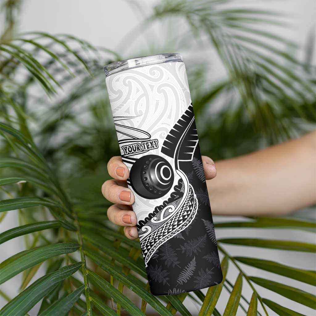 Personalised Aotearoa Lawn Bowls Skinny Tumbler Maori and Silver Fern Half Style - Aussie Hoodie