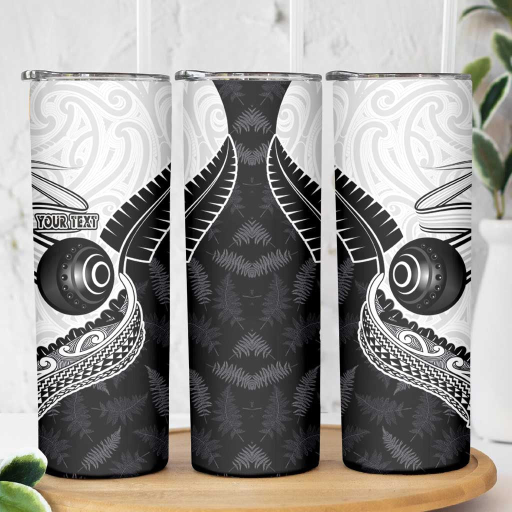 Personalised Aotearoa Lawn Bowls Skinny Tumbler Maori and Silver Fern Half Style - Aussie Hoodie