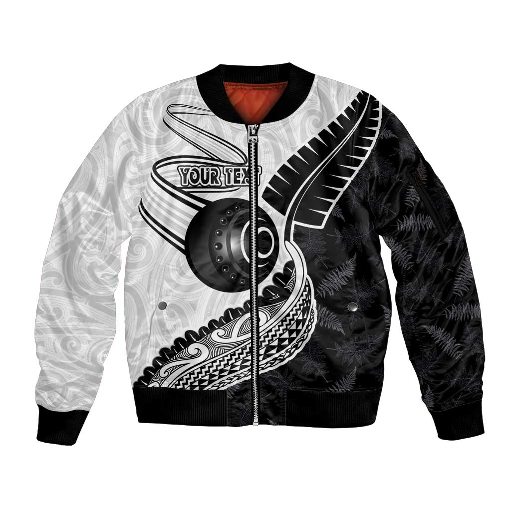 Personalised Aotearoa Lawn Bowls Sleeve Zip Bomber Jacket Maori and Silver Fern Half Style - Aussie Hoodie