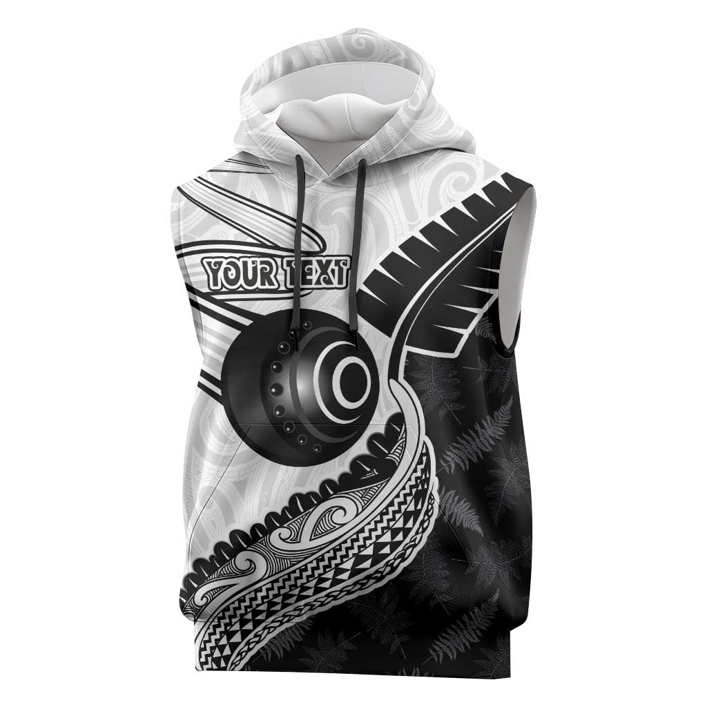 Personalised Aotearoa Lawn Bowls Sleeveless Hoodie Maori and Silver Fern Half Style - Aussie Hoodie