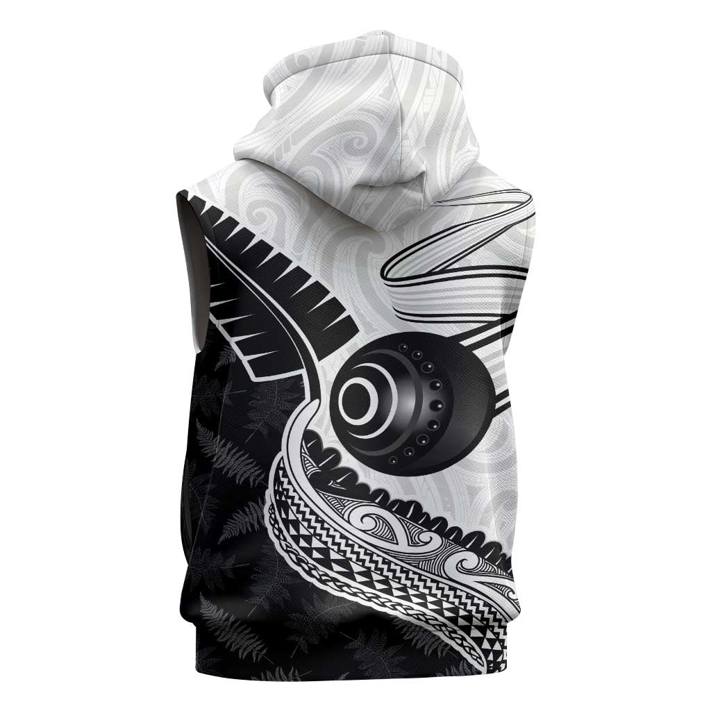 Personalised Aotearoa Lawn Bowls Sleeveless Hoodie Maori and Silver Fern Half Style - Aussie Hoodie
