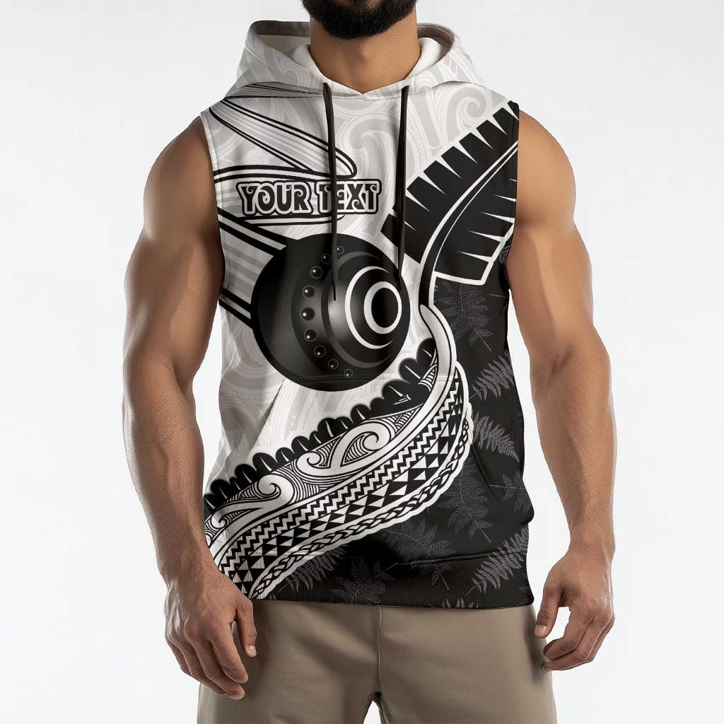 Personalised Aotearoa Lawn Bowls Sleeveless Hoodie Maori and Silver Fern Half Style - Aussie Hoodie