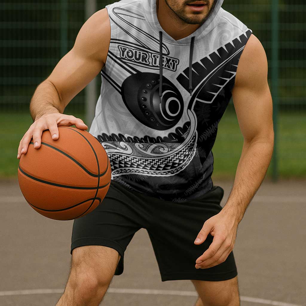 Personalised Aotearoa Lawn Bowls Sleeveless Hoodie Maori and Silver Fern Half Style - Aussie Hoodie