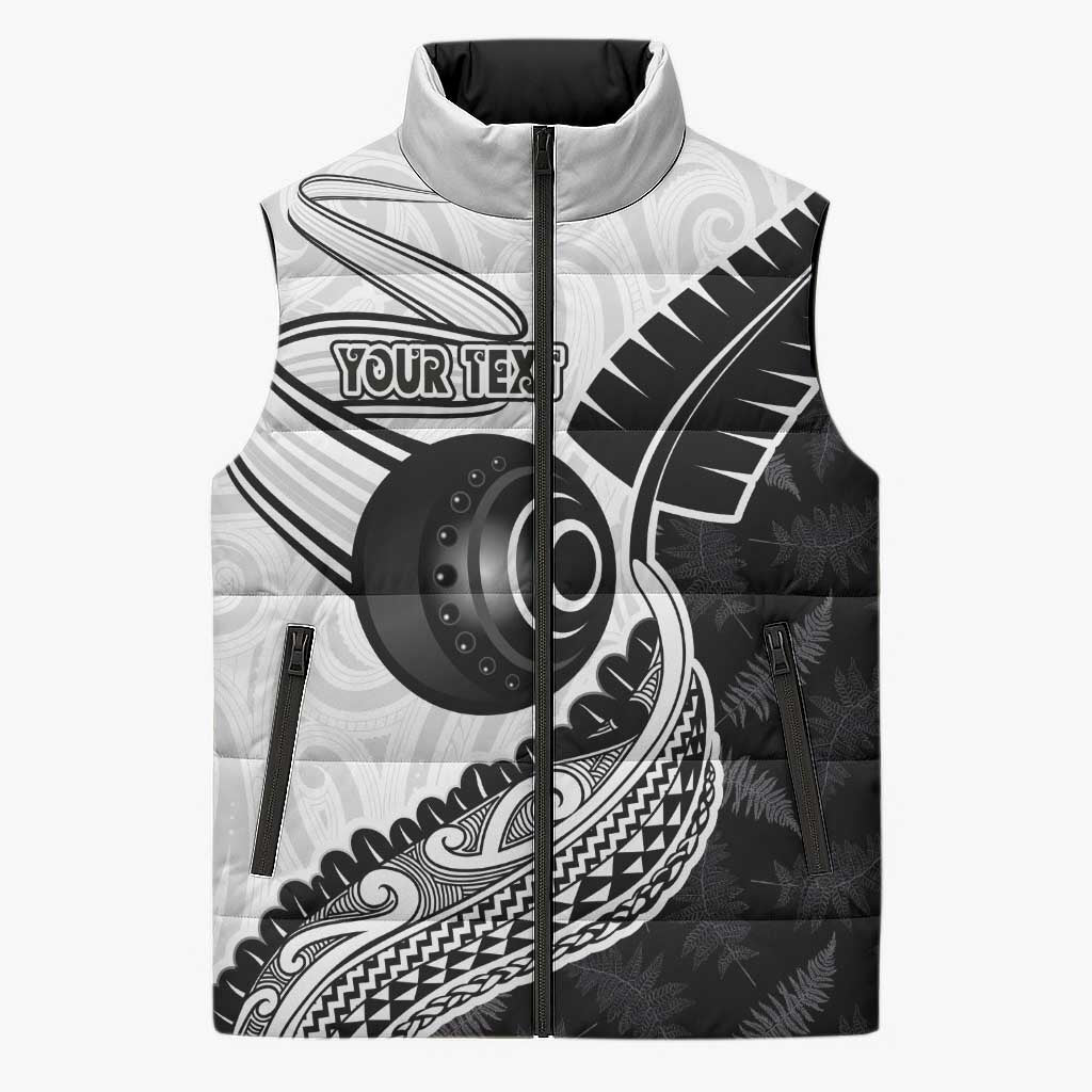 Personalised Aotearoa Lawn Bowls Sleeveless Puffer Jacket Maori and Silver Fern Half Style - Aussie Hoodie