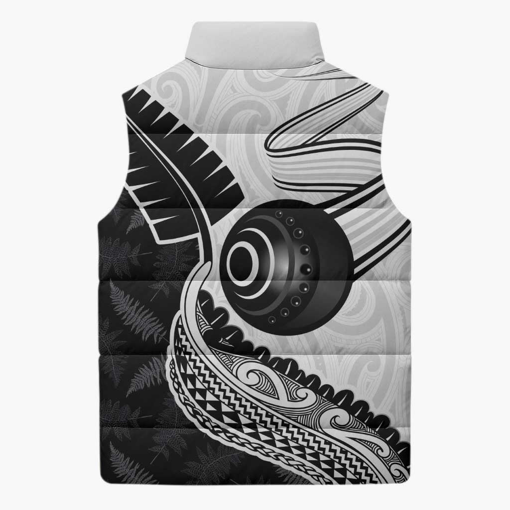 Personalised Aotearoa Lawn Bowls Sleeveless Puffer Jacket Maori and Silver Fern Half Style - Aussie Hoodie