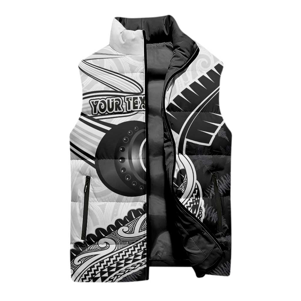 Personalised Aotearoa Lawn Bowls Sleeveless Puffer Jacket Maori and Silver Fern Half Style - Aussie Hoodie