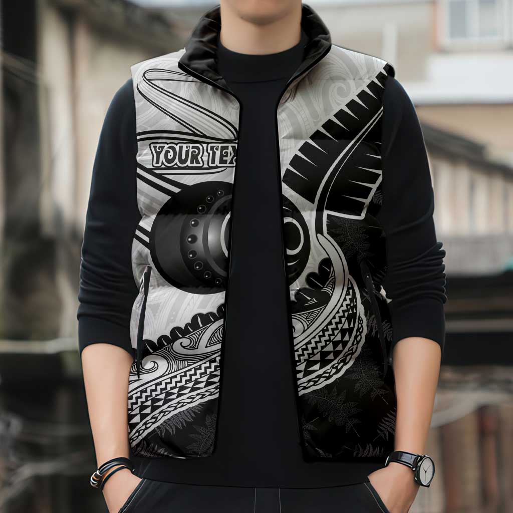 Personalised Aotearoa Lawn Bowls Sleeveless Puffer Jacket Maori and Silver Fern Half Style - Aussie Hoodie