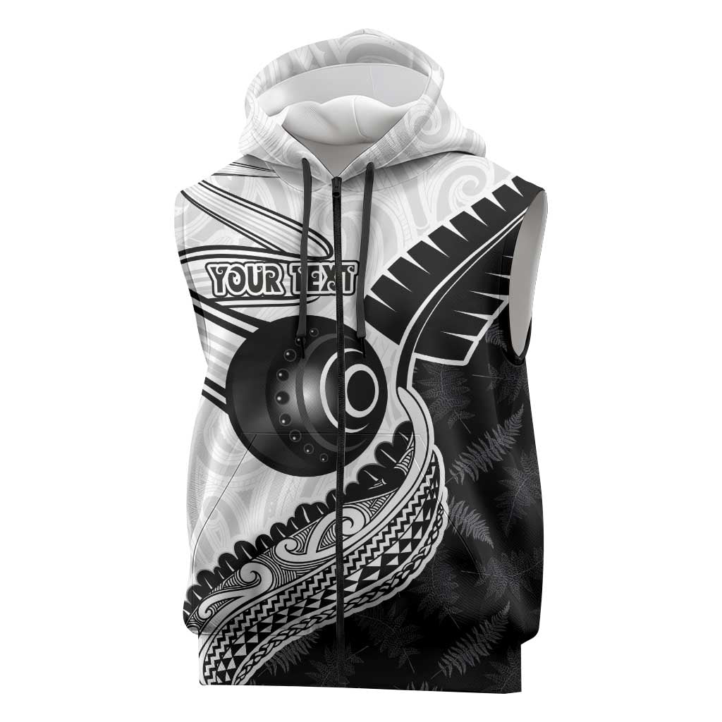 Personalised Aotearoa Lawn Bowls Sleeveless Zip Hoodie Maori and Silver Fern Half Style - Aussie Hoodie