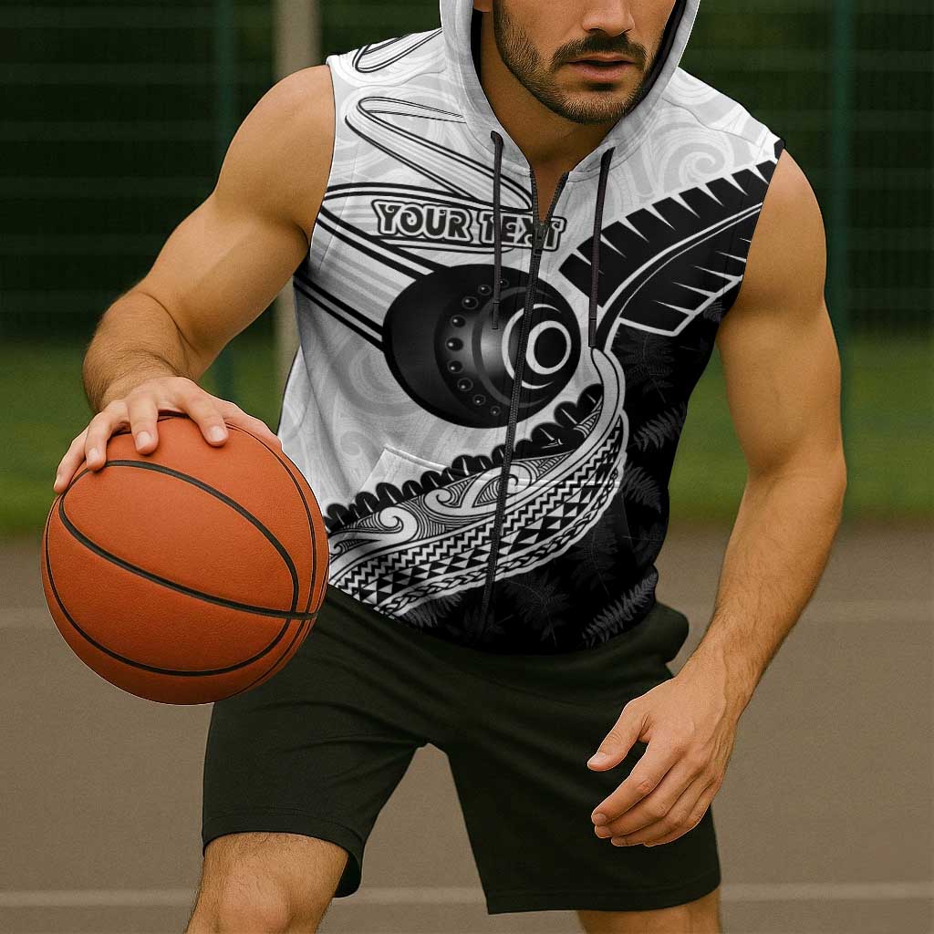 Personalised Aotearoa Lawn Bowls Sleeveless Zip Hoodie Maori and Silver Fern Half Style - Aussie Hoodie