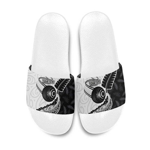 Personalised Aotearoa Lawn Bowls Slide Sandals Maori and Silver Fern Half Style - Aussie Hoodie
