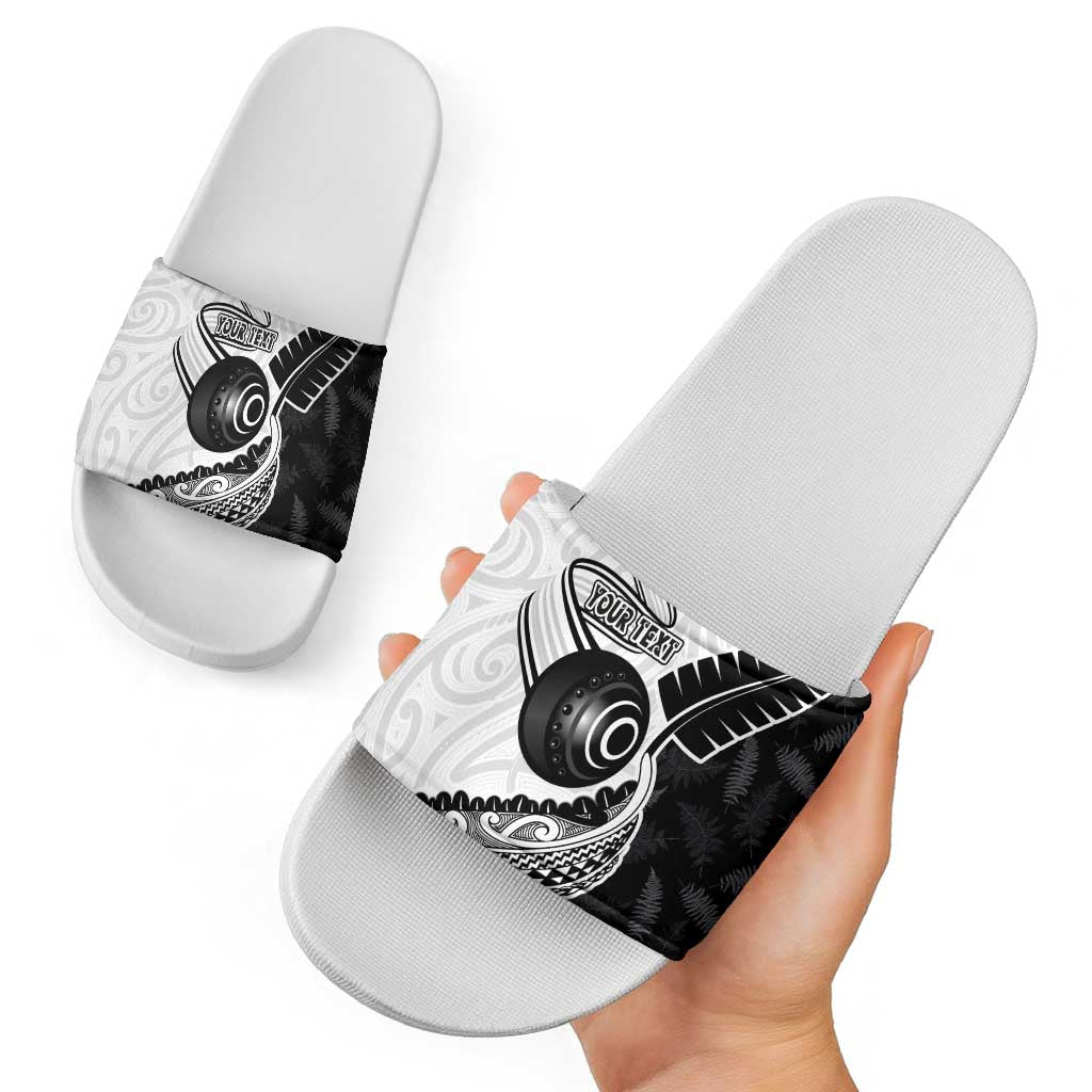 Personalised Aotearoa Lawn Bowls Slide Sandals Maori and Silver Fern Half Style - Aussie Hoodie